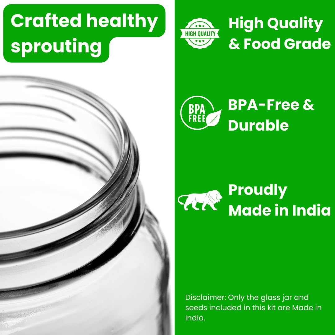 Gutbasket Sprouting Kit | Includes 2 Glass Sprout Jars (700 ml Each) with Sprouting Lids + Organic Seed Mix | Sprout Maker for Moong, Methi, Chana, Alfalfa, Radish | Sprout Jar with Guide — Amazon image 8