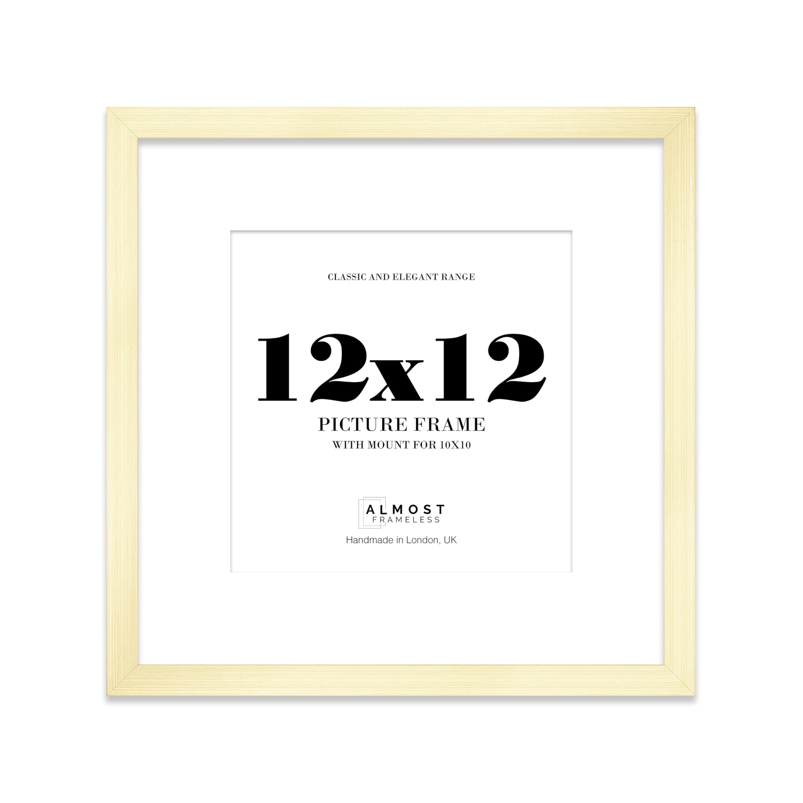 12x12 Gold Picture Frame with Mount for 10x10 Photos, Prints - Modern Square Wall Frame, 1 Pack