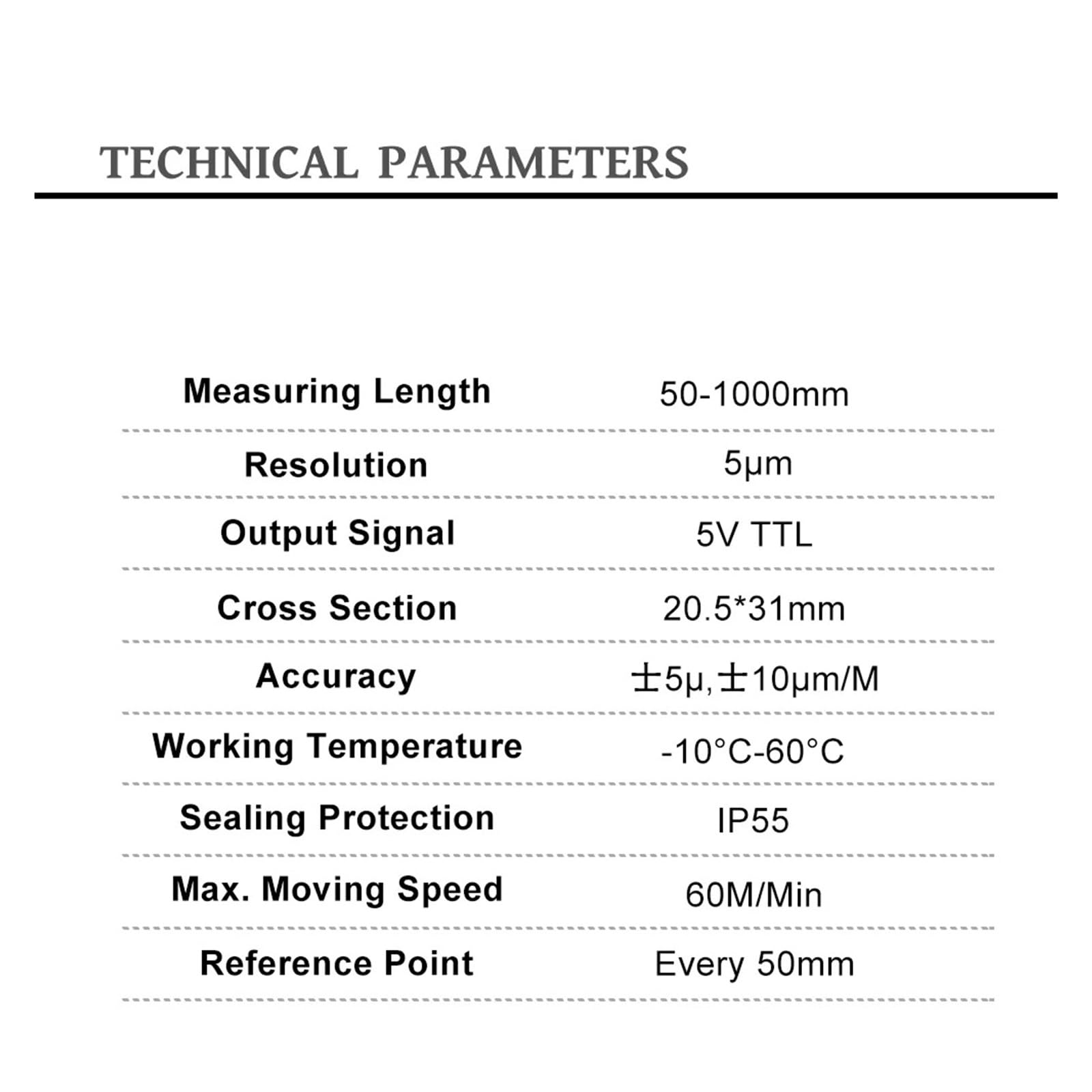 Règle linéaire en verre haute précision IP55 5 um standard 50-1000 mm Règle à réseau optique Capteur d'encodeur linéaire(400mm)
