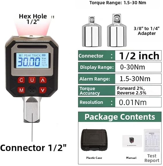 Digital Torque Adapter 1/2 Drive 40-200Nm LED Digital Torque(1.5-30)