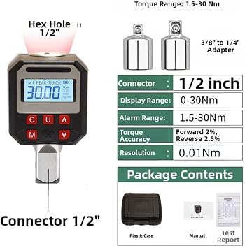 Digital Torque Adapter 1/2 Drive 40-200Nm LED Digital Torque(1.5-30)