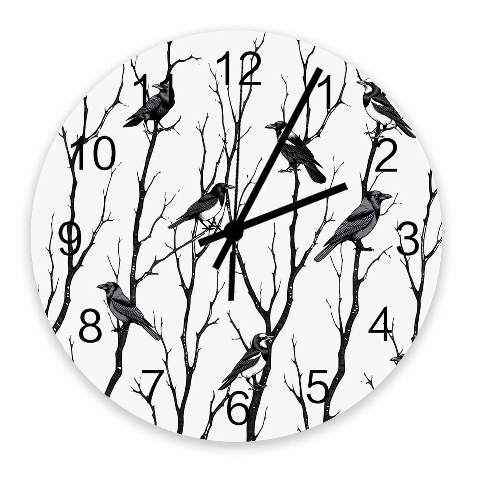 Horloge murale sans bruit oiseaux déco noire pour cuisine
