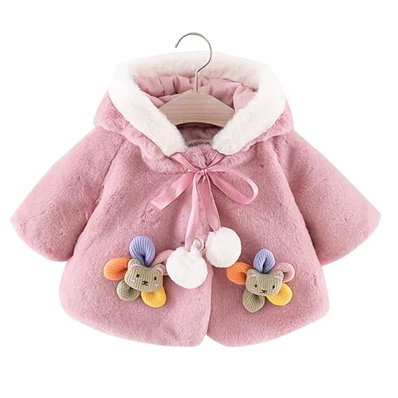 Hopscotch Baby Girls Polyester Half Sleeves Applique Solid Jacket in Dark Pink Color