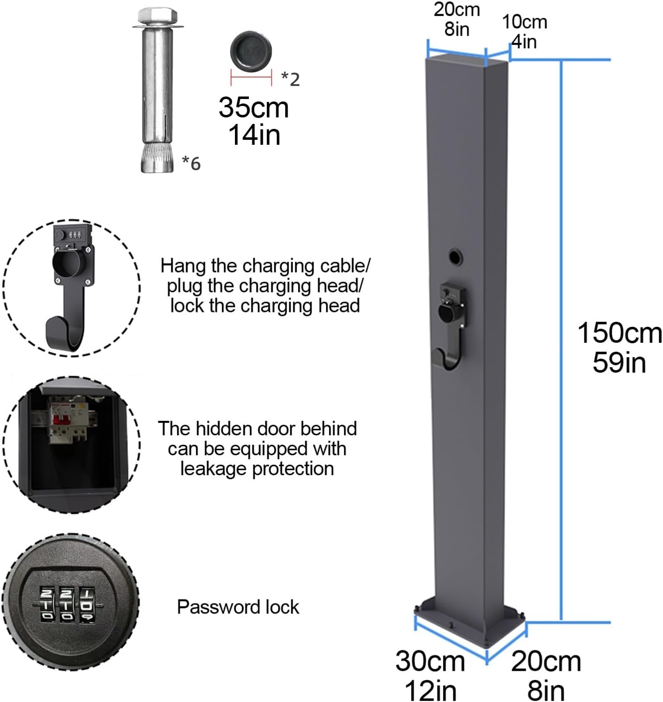 EV Charger Pedestal Outdoor, Charger Pedestal Base, Electric Vehicle Charging Stations, Electric Vehicle Pile, EV Charger Stand Holder, Floor Mounted, All Weather