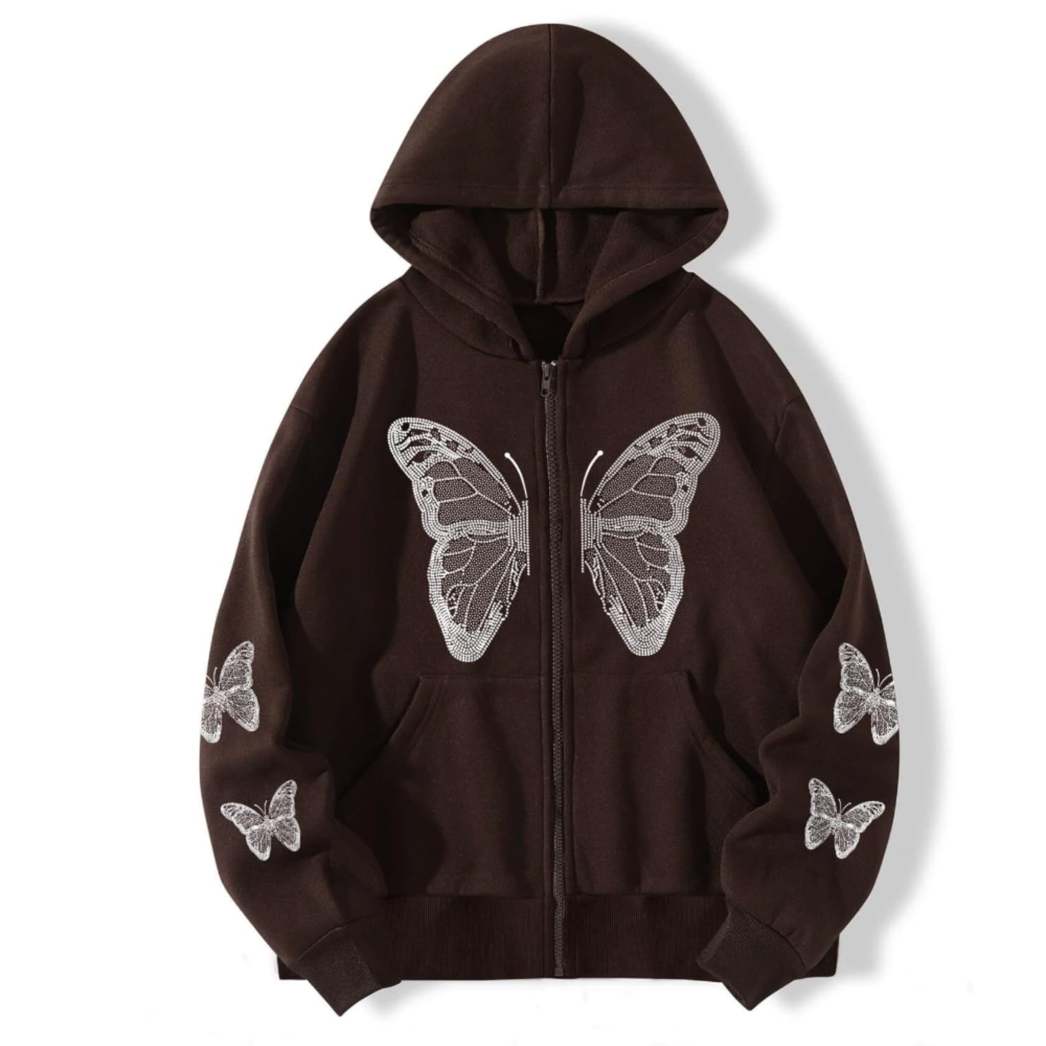 POHADONWomen's Y2k Butterfly Zip Up Hoodie Oversized Graphic Print Sweatshirt Vintage Baggy Grunge Aesthetic Alt Emo Jackets