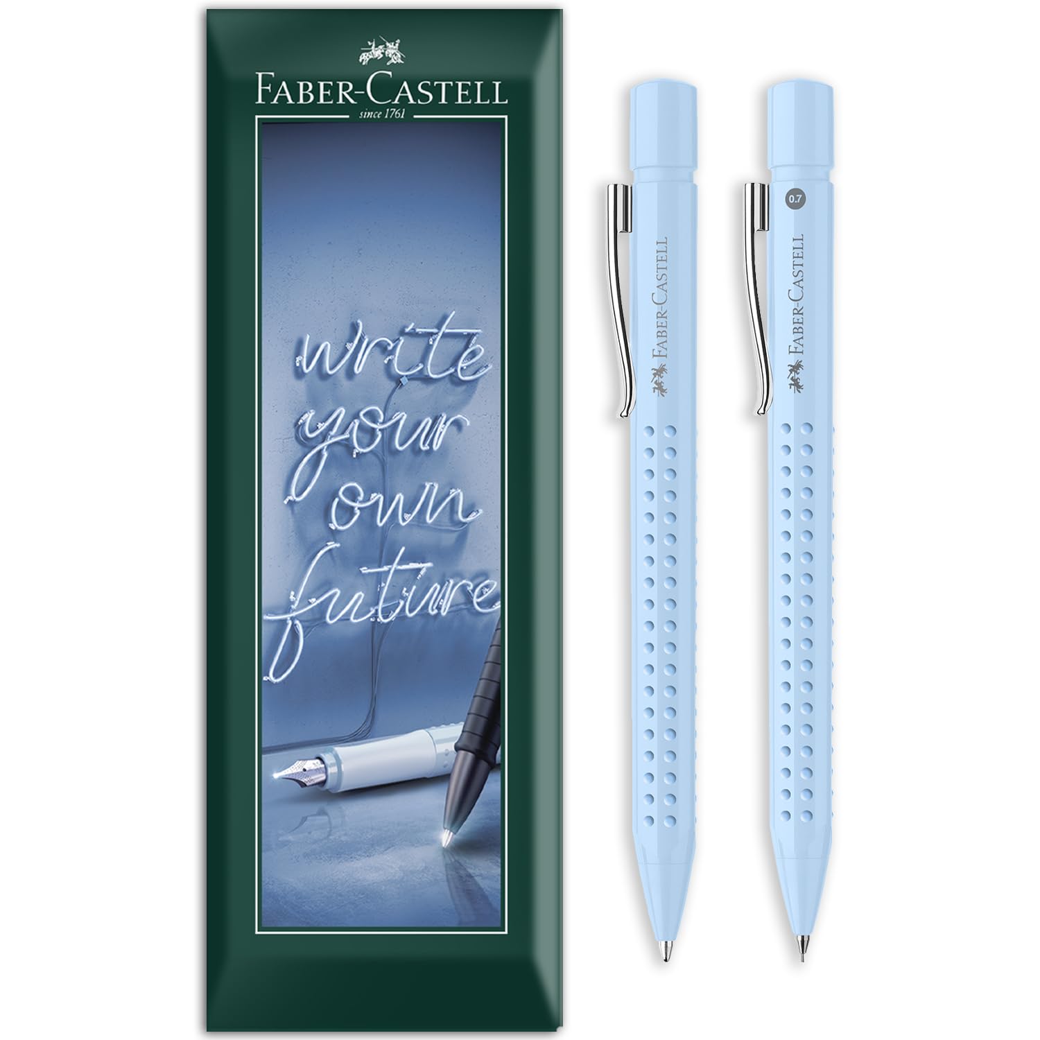 Faber-Castell Grip 2010 Ballpoint Pen + Mechanical Pencil Set, Sky Blue
