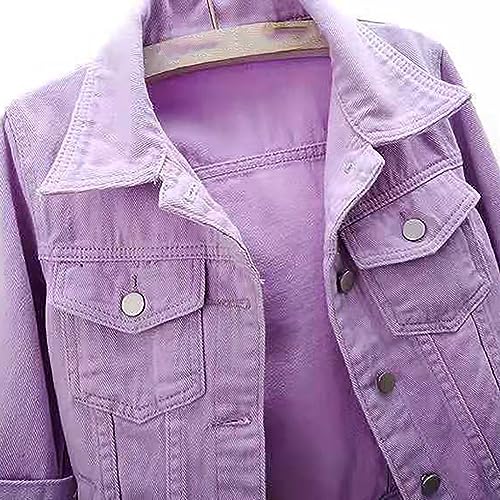 Denim Jacket for Women 3/4 Sleeve Colored Cropped Button Down Coat 2025 Fall Casual Plus Size Light Weight Shirt2