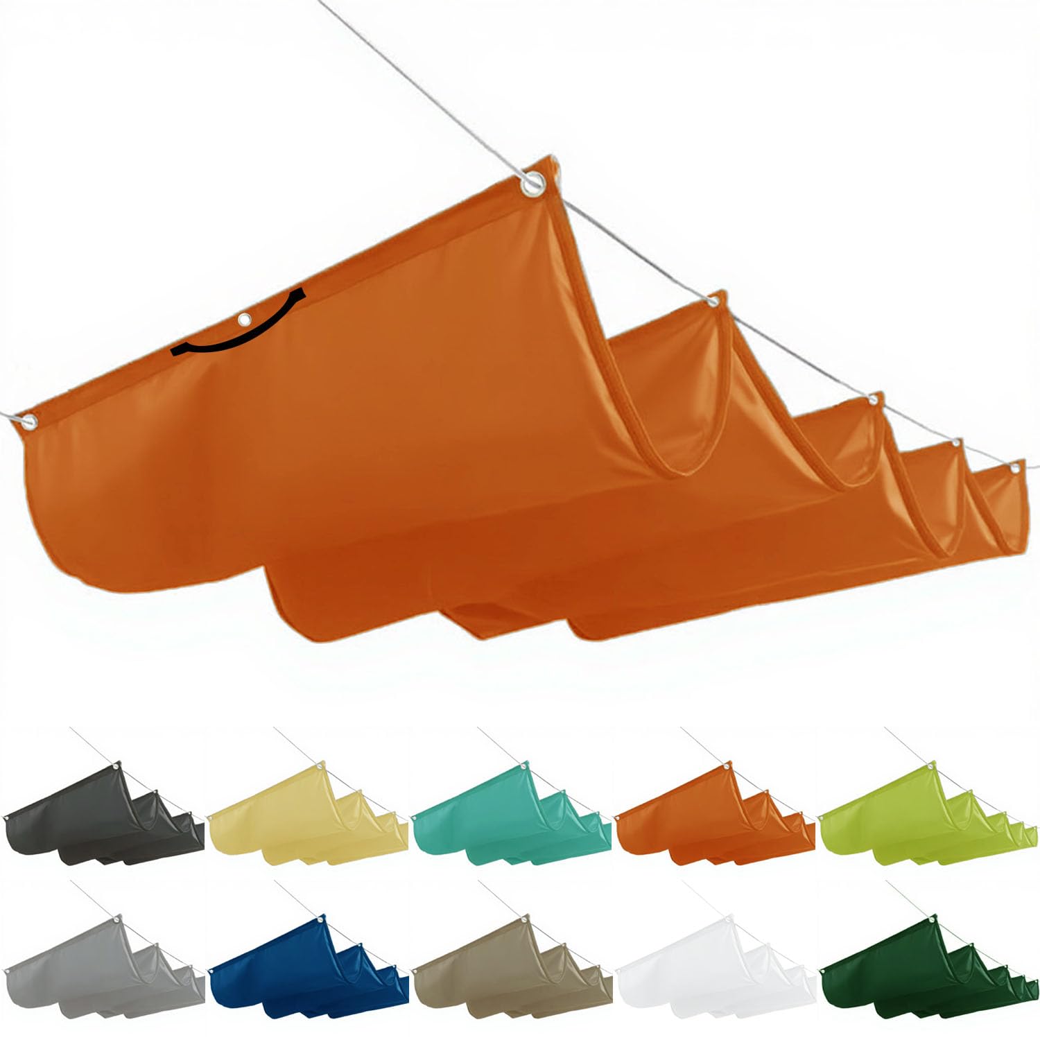 Retractable Wave Awning 4 x 4 m, Shade Terrace, Retractable Canvas, Includes Mounting Ropes for Roof, Garden, Conservatory, Orange