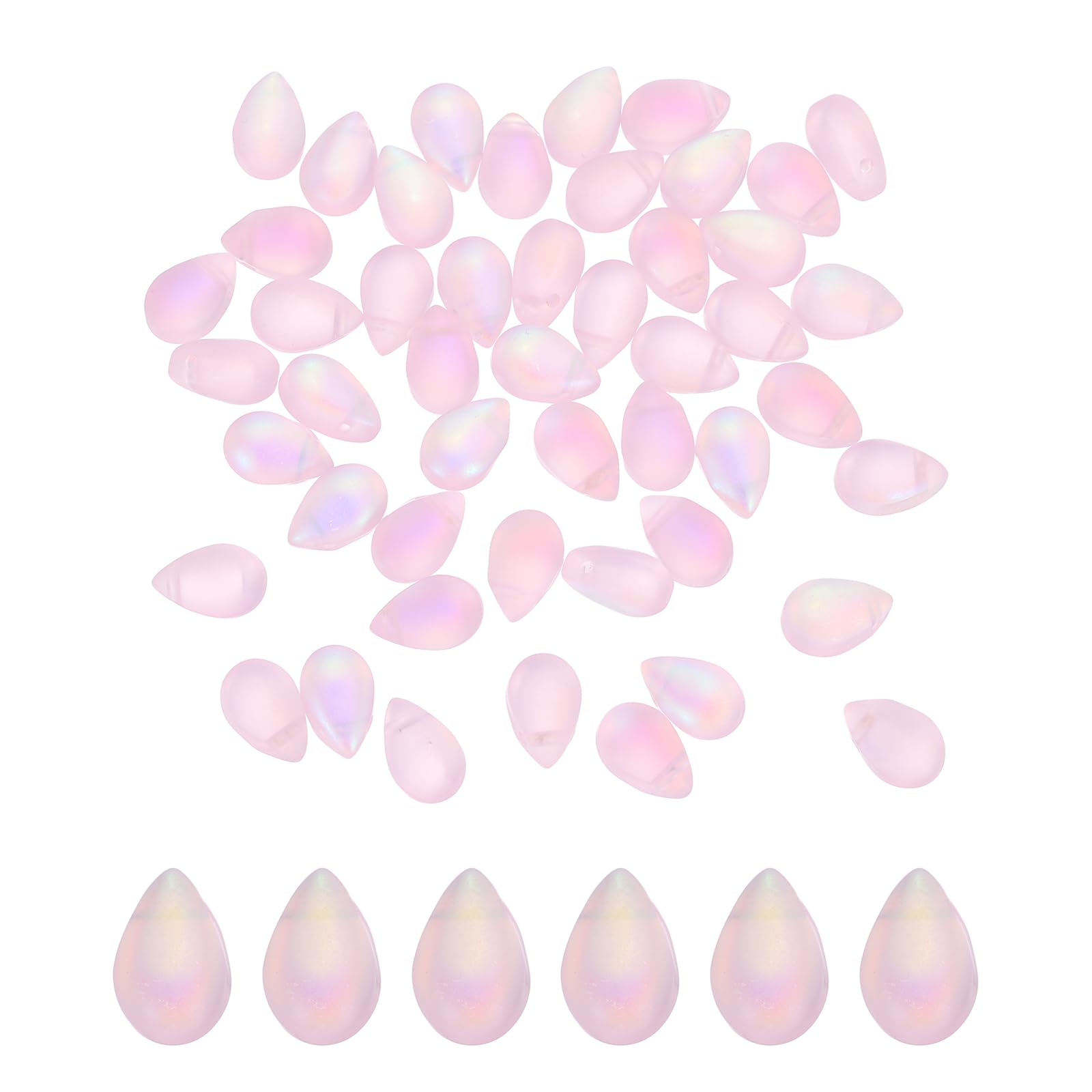 sourcing map 60 Pcs Teardrop Crystal Glass Beads, 6x9mm Teardrop Glass Charm Pendants Water Drop Beads Top Drilled for Jewelry Making DIY Craft Bracelets Necklace, Frosted Pink AB