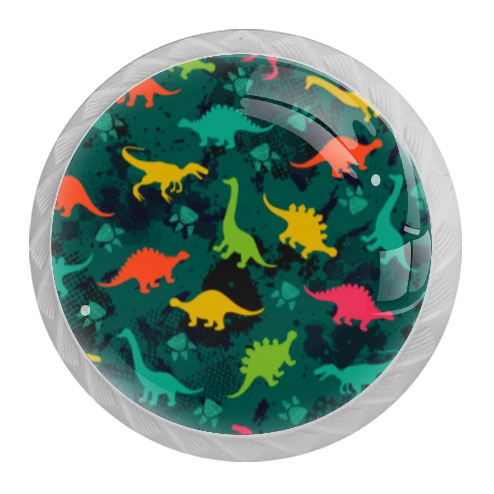 Tqmspg 4 Pieces Drawer Pulls Colorful Dinosaur Footprints Door Knobs Dresser Handles for Kitchen Wardrobe Cupboard Hardware Furniture