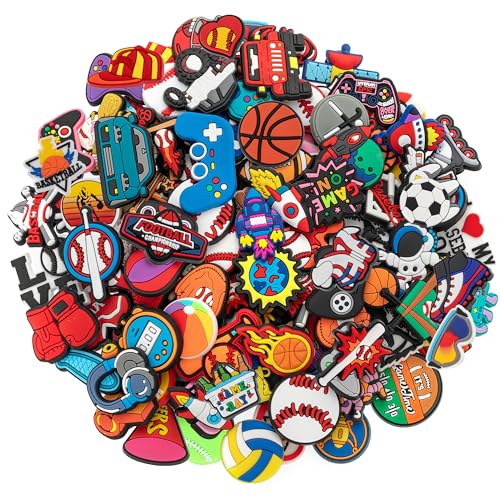 MelleFlarynsun 30 50 100pcs Random Shoe Charms for Boys Teens Cute Shoe Decoration Charms for Shoes Wristband Bracelet Clog Sandals Party Favors Gifts Sports Game Astronaut Accessories