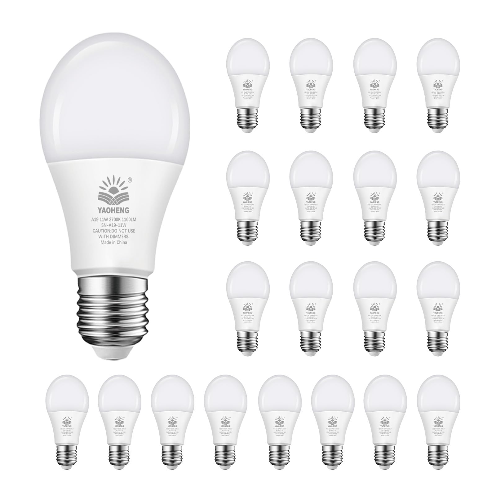 YAOHENG A19 LED Light Bulb 75 Watt Equivalent, 11 Watt Light Bulbs, 2700K Warm White, 1100 Lumens, Non-Dimmable, E26 Base Lightbulbs, Standard LED