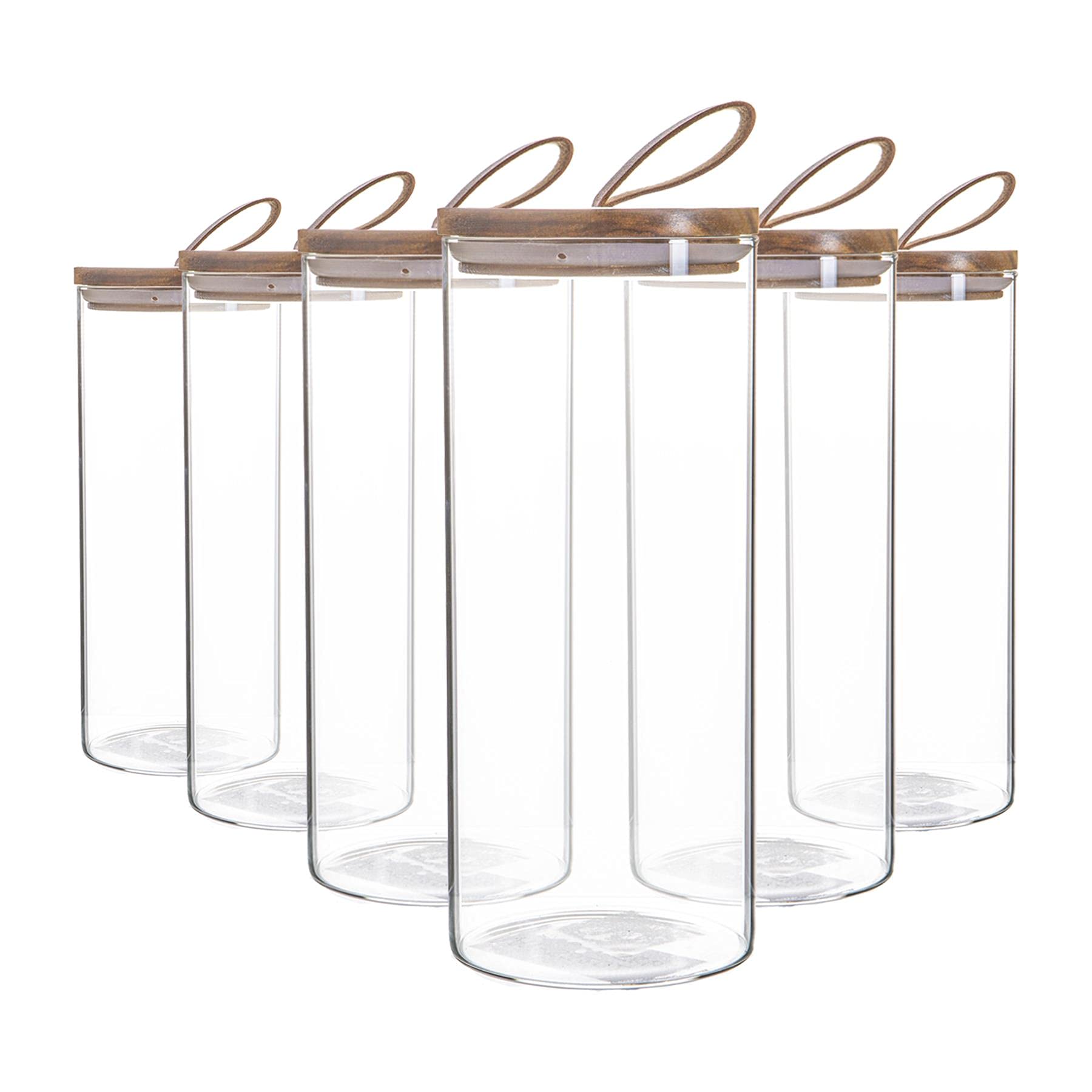 Argon Tableware Unisex Clear 6X Scandi Glass Storage Jars - Leather Loop Lid - 1.5 Litre Round Glass Jar In