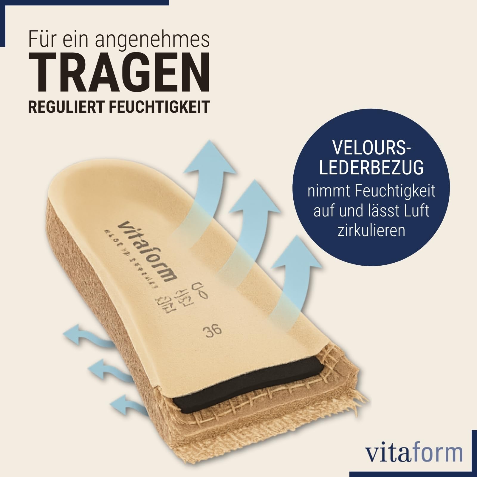VITAFORM Pantoletten Damen Weite H Veloursleder | Sommerschuhe, Sandaletten, Sommersandalen, Naturkork-Fußbett, Komfortweite H, Größe 35-50, elegant, Handmade in Germany