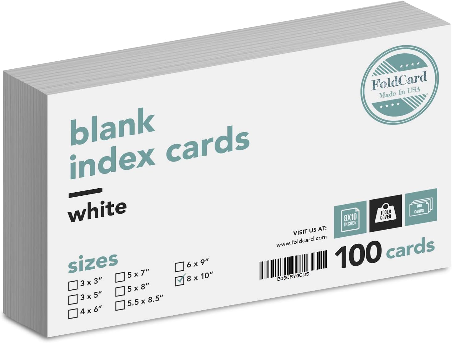 Thick Blank Index Cards – Perfect for Taking Notes, Flash and Business Cards, Shopping Lists and Recipe Cards, Contact Information | White 100lb Cover (14 pt) Cardstock | 100 per Pack | 8" x 10"