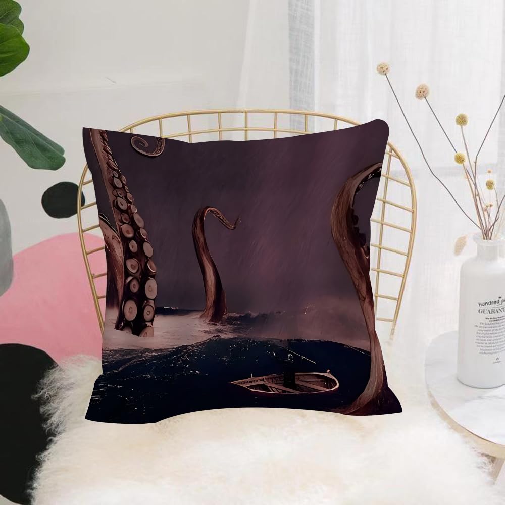 Hyosxw Solitary Boat, Octopus, Giant Octopus Tentac - A8 Cushion Cover,Throw Pillow Case Home Decorative For Living Room Bedroom Sofa Chair 18X18 Inch,Solitary Boat, Octopus, Giant Octopus Tentacles Entangled In Solitary Boat,Pillowcase 45X45cm