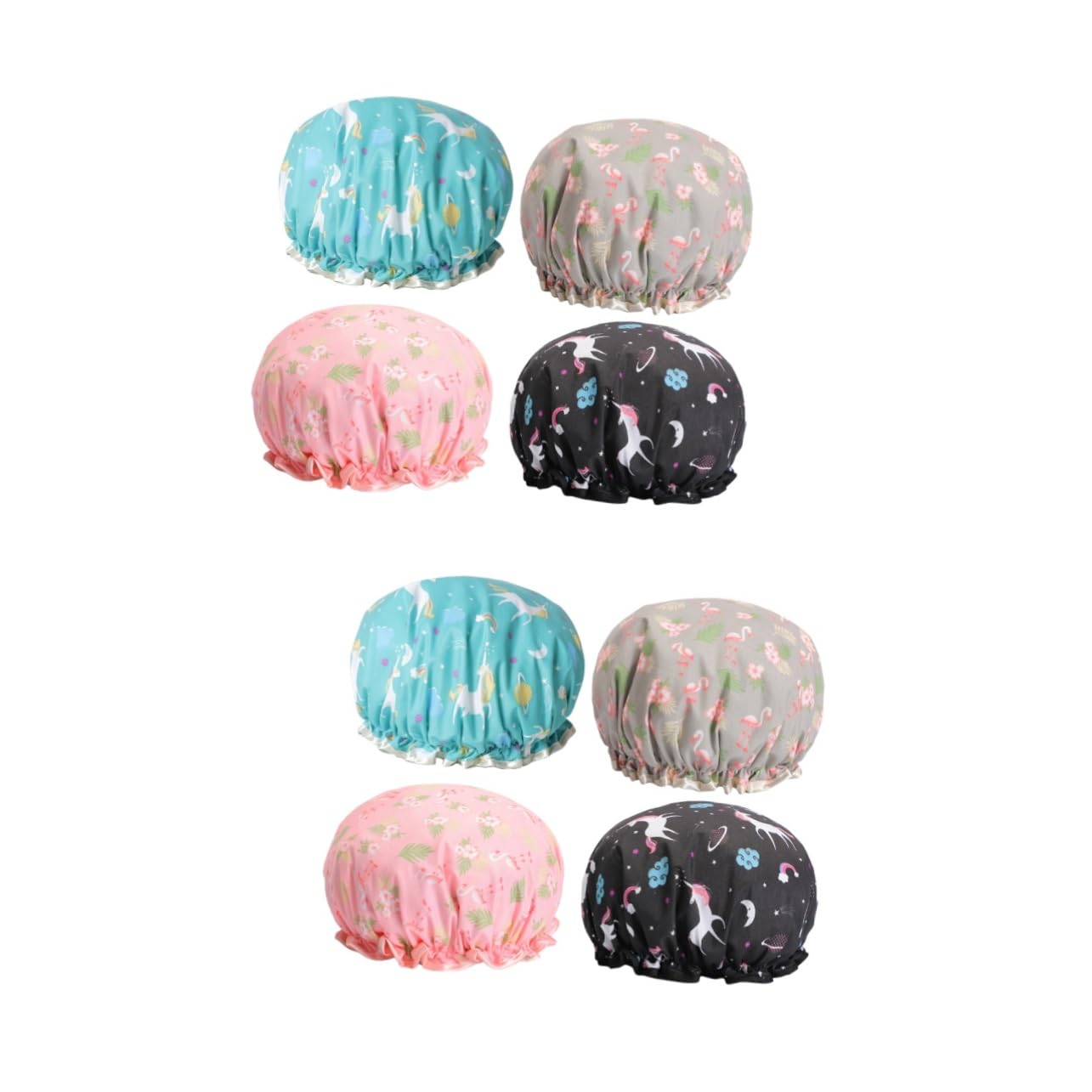DOITOOL 8stücke Cartoon Duschhauben Doppellagige Elastische Badekappen Für Frauen Für Spa Reisen Und Duschen Flamingo Pegasus Design