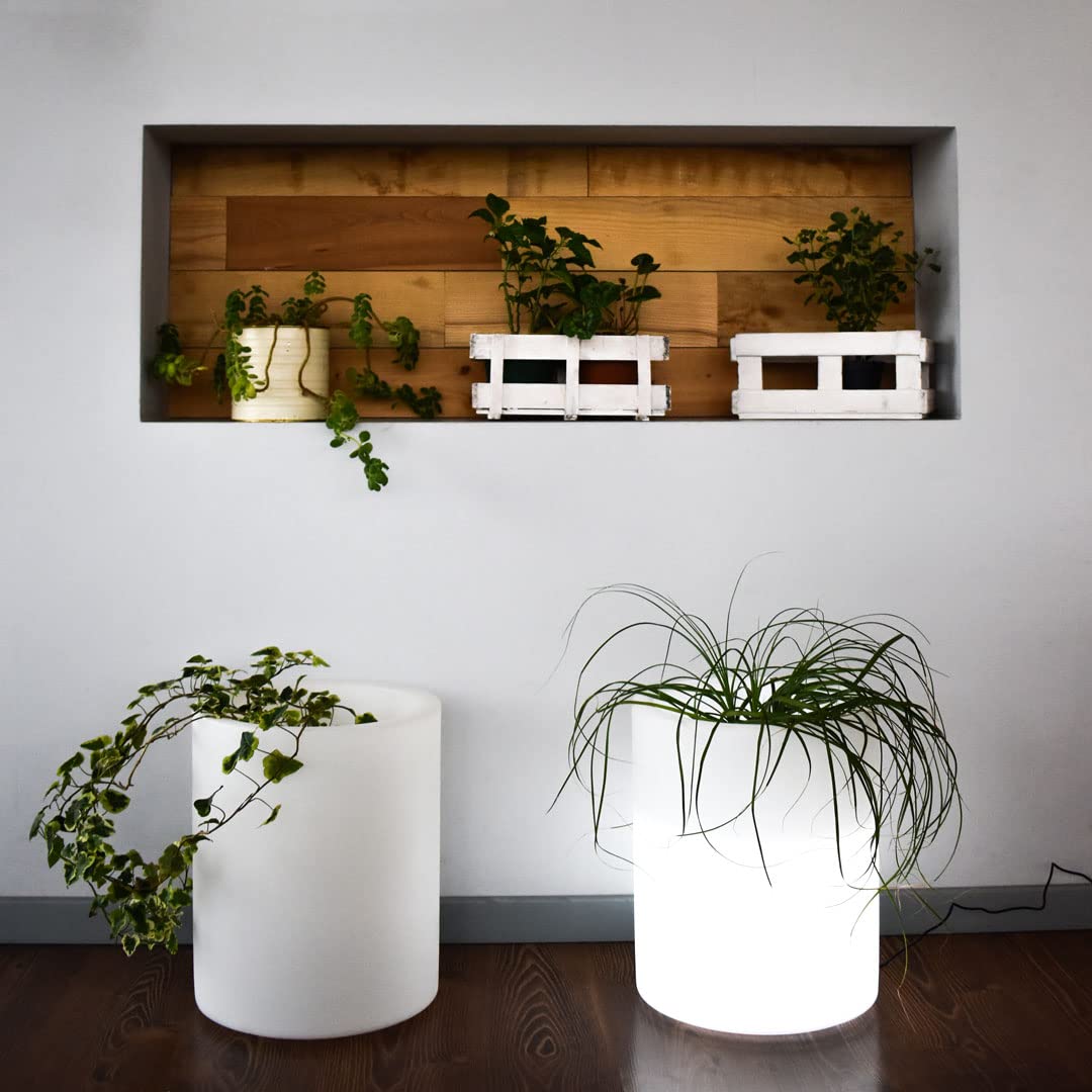 Danieli Lampada Vaso Luminoso da Giardino ROSE a LED | In resina anti-ingiallimento | Luce bianco freddo 5000 k| Led IP67 | Made in Italy | Trasformatore IP20 da 1,1 mt | cm 32X42| kg 2
