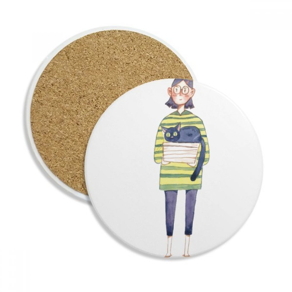 Coaster en céramique Miaoji Peinture Cat meganekko pour tasse et boisson lot de 2