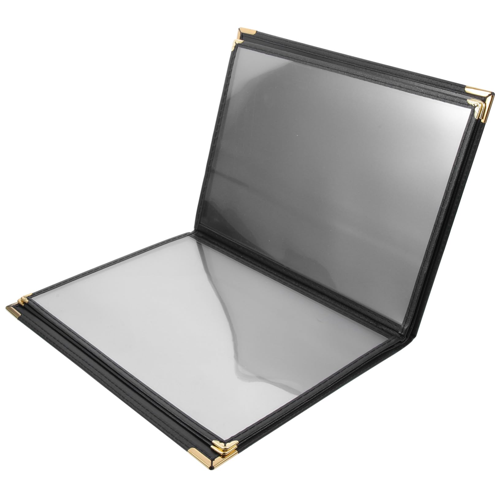 Portamenús de PVC Transparente para Restaurante Funda Protectora para Menú Soporte Plegable Accesorios para Cafeterías y Bares 4 Páginas Negras Resistente y Reutilizable