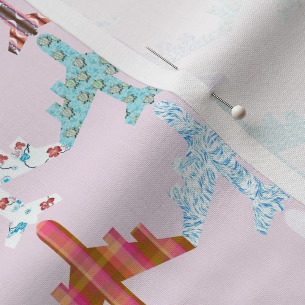 Spoonflower Fabric - Fly Pink Girl Airplane Nursery Sky Plane Printed on Petal Signature Cotton Fabric by The Yard - Sewing Quilting Apparel Crafts Decor