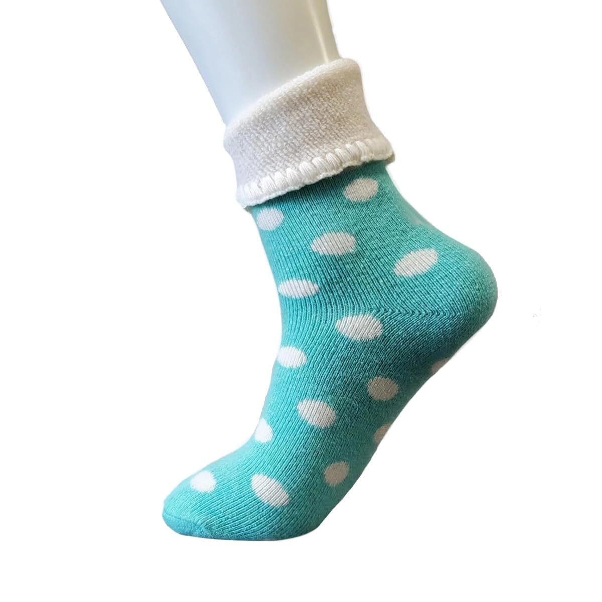 Jess & Lou Cuff Socks Super Cosy Thick Fluffy Towelling Warm Knitted Cuff Stretchy Loungewear Cute Design Gift Idea (Teal Spots)