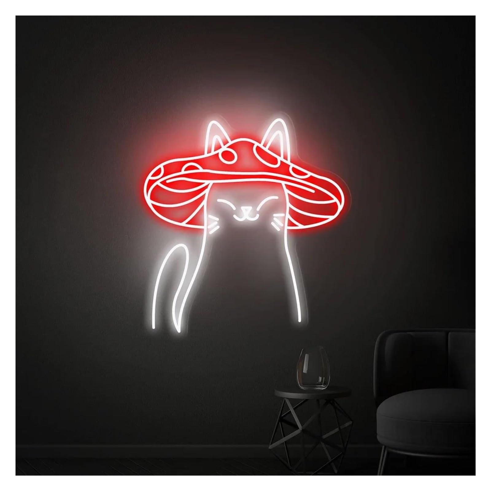 LEMST Signs Lamp Mushroom Neon Sign USB Powered Adjustable Brightness Mushroom Cat Neon Lights for Home Wall Decor 28cmx38cm(A)