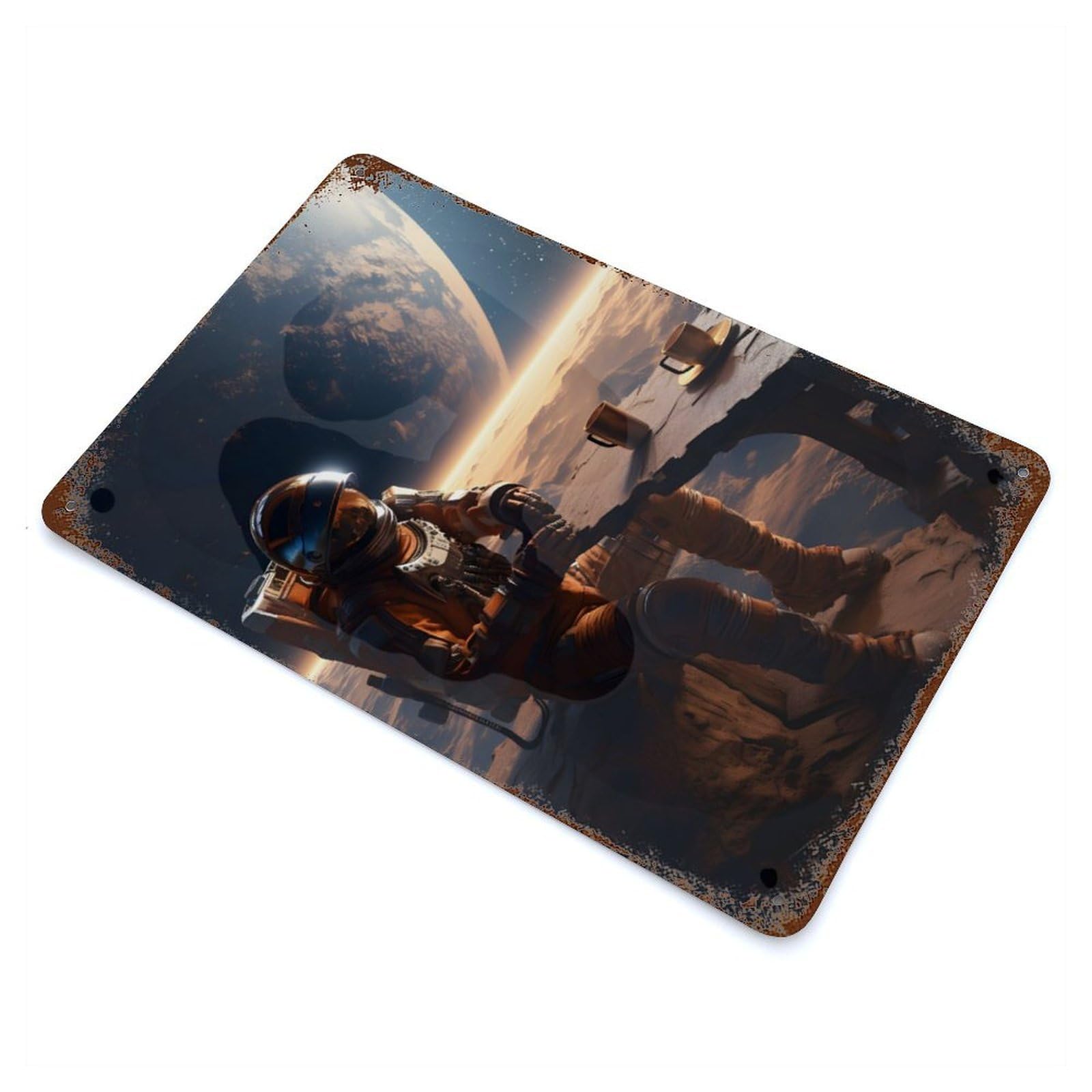 Coffee Drinking Spaceman Vintage Metal Tin Sign 11.8"x7.9", Ideal for Cafe, Home Bar And Lounge Decor