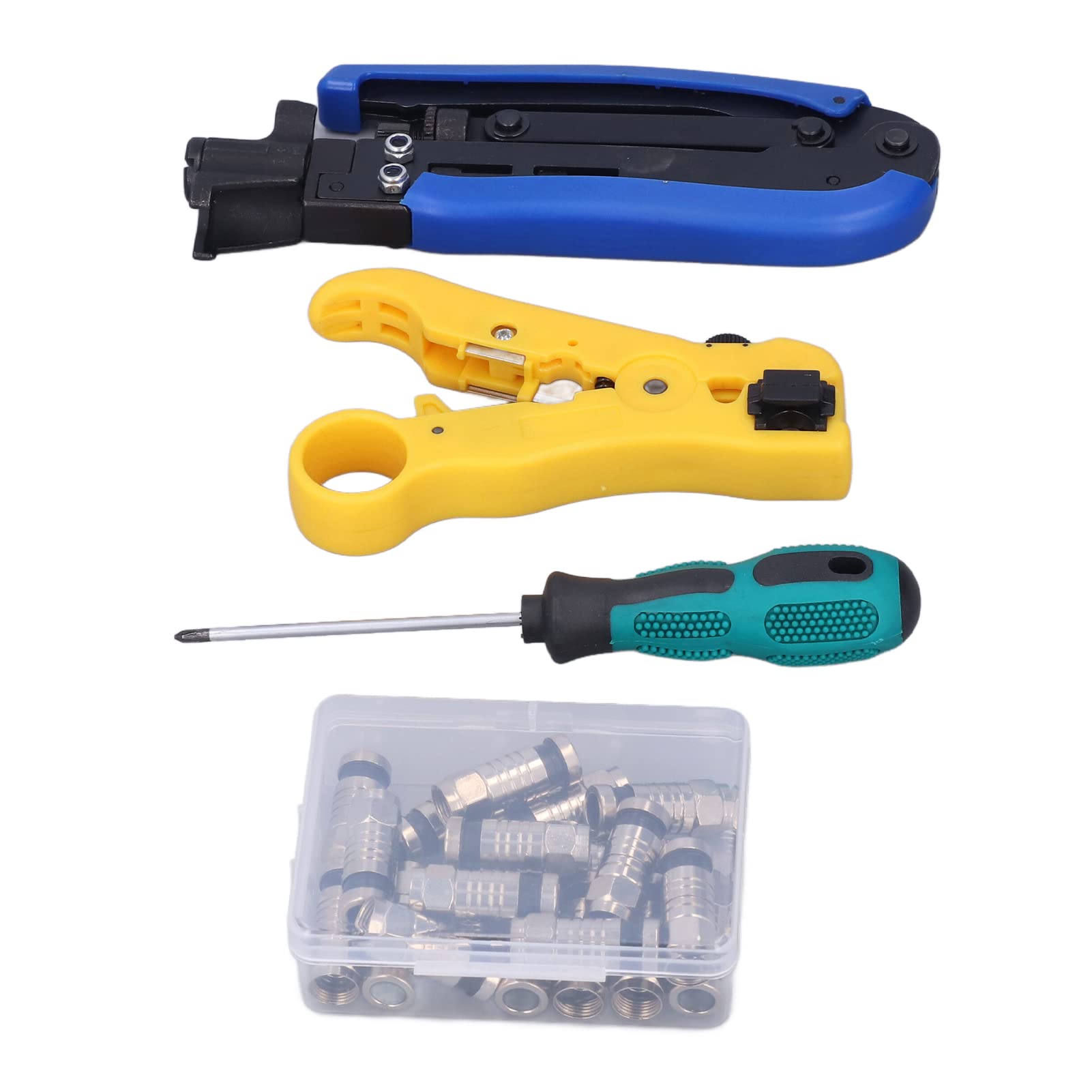 Kit crimpatrice per cavi coassiali con strumento di compressione coassiale regolabile per connettori RG59 RG6 RG11 F Include spelafili per l'installazione di cavi di rete