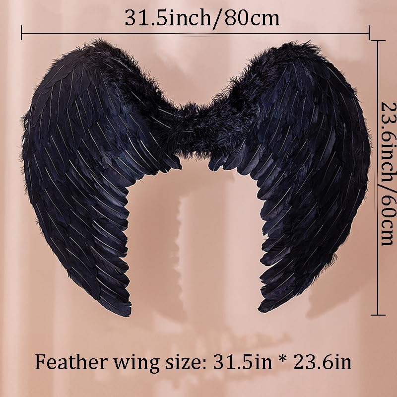 Miniatura 4 de Bmirth Alas de plumas negras diadema alas de plumas disfraces de fiesta de Halloween alas de ángel de plumas blancas