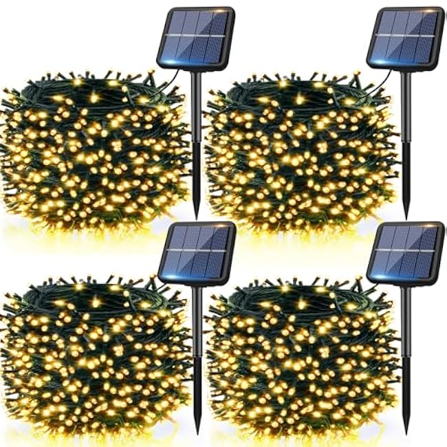 btfarm 4 Pack Solar String Lights Outdoor, Extra Long 480LED 156Ft Solar Christmas Lights Outside Waterproof, 8 Modes Solar Powered Tree Twinkle Light for Garden Yard Patio Party Decoration,Warm White