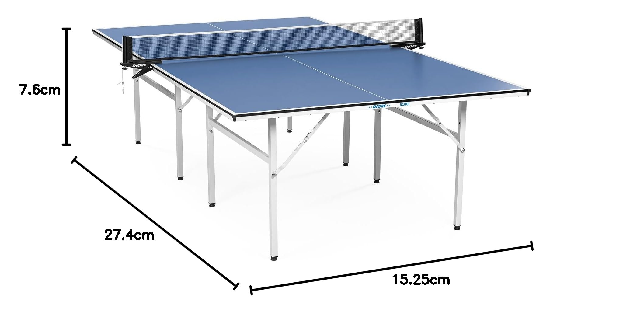 Dione Tischtennisplatte S100i Indoor - 274x152cm - Blau TT-Platte - Tischtennistisch - Vormontiert - 60KG