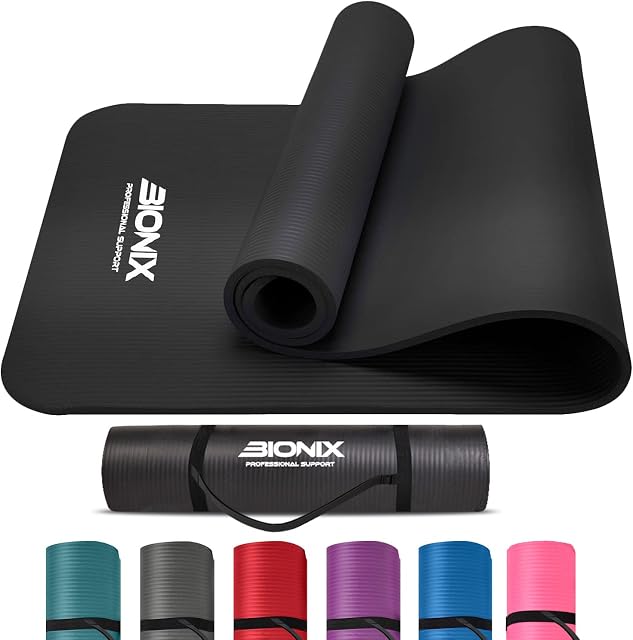 BIONIX Yoga Mat for Exercise - 180cm x 60cm Extra Thick NBR Exercise Mat for Men and Women - Non Slip Gym Mat with Carry Handle Strap for Camping, Home Gym, Pilates and Gymnastic Workout