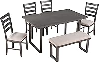 Vista 9 de Merax Juego de mesa de comedor, juego de mesa de cocina de 6 piezas con mesa rectangular y 4 sillas de comedor tapizadas con respaldo alto y banco
