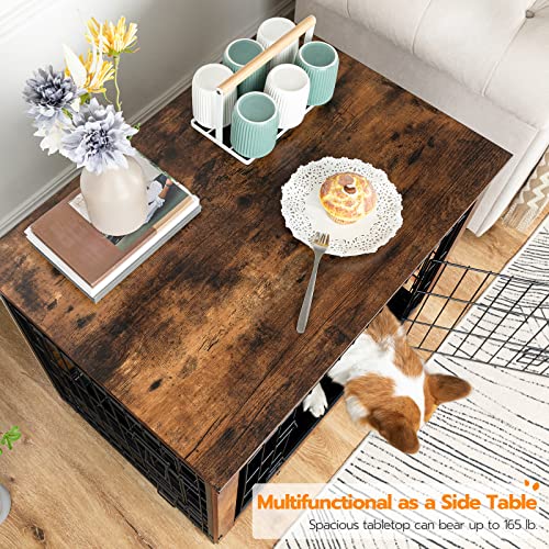 HOOBRO Dog Crate Furniture, 32.5" Medium Dog Kennel Indoor, Wooden Cage with Pull-Out Tray, Double Doors Pet House Side End Table for Medium/Small Dogs, Rustic Brown BF802GW03G1 - Image 4
