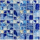 Modern French Pattern Blue Glossy Glass Mosaic Tile Kitchen Backsplash Bathroom MTO0114