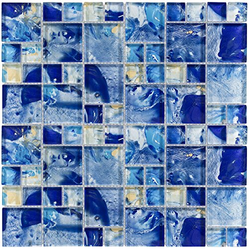 Modern French Pattern Blue Glossy Glass Mosaic Tile Kitchen Backsplash Bathroom MTO0114