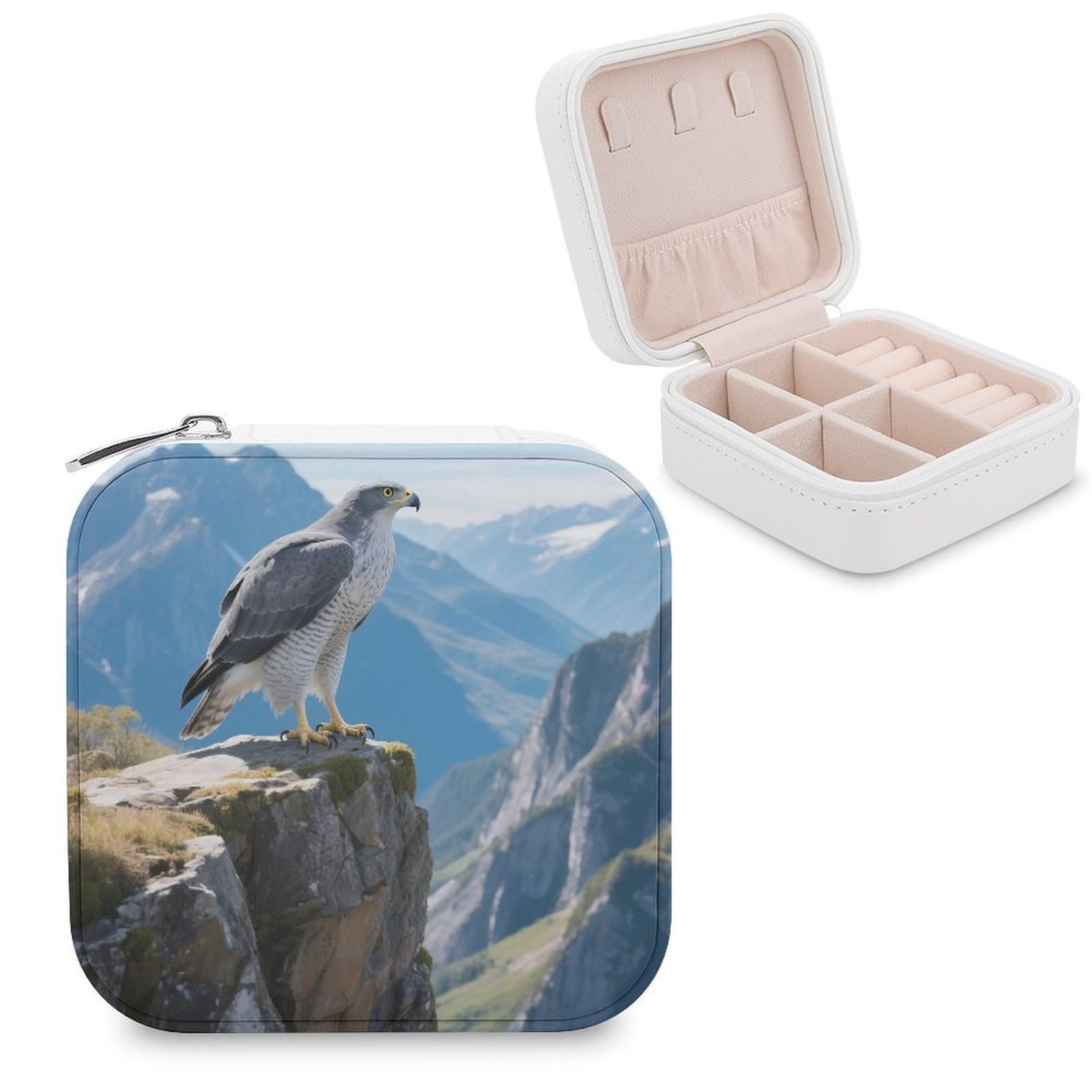 VstaDank Goshawk Jewelry Box for Women Jewelry Organizer Storage Case with Zipper Mini Travel Jewelry Case Cute Trinket Organizer Leather Portable Jewelry Storage Box