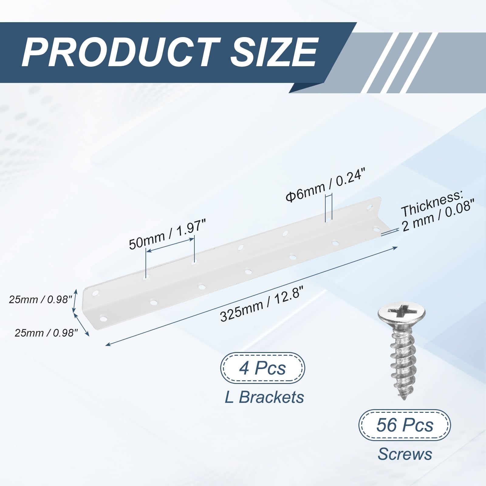 QUARKZMAN Escuadras Acero Inoxidable 325x25x25mm Blanco 4 Piezas