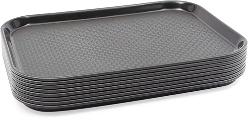 Miniatura 4 de Okuna Outpost Paquete de 8 bandejas de plástico negro para servir, 16 x 12 pulgadas, antideslizantes, bandejas de comida para cafetería, para