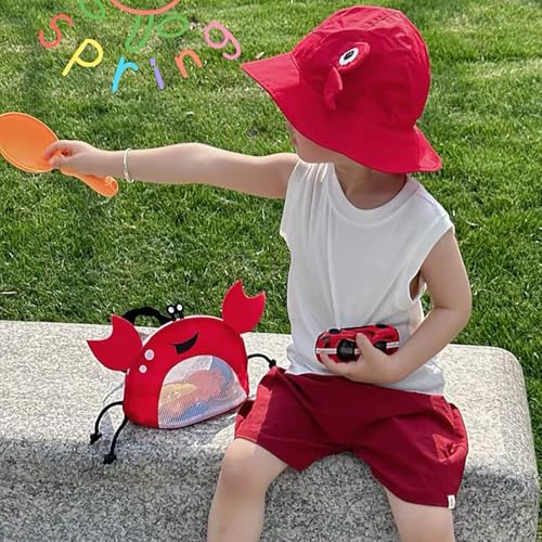 Image of Kids Mesh Beach Bag, Cute Crab-Shaped Seashell Collecting Bag with Adjustable Strap for Holding Shell Beach Toy