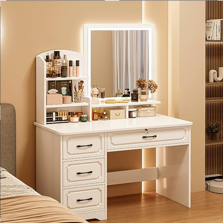 Tocador 3 en 1 con luces LED que soluciona la falta de espacio y escritorio de maquillaje con espejo