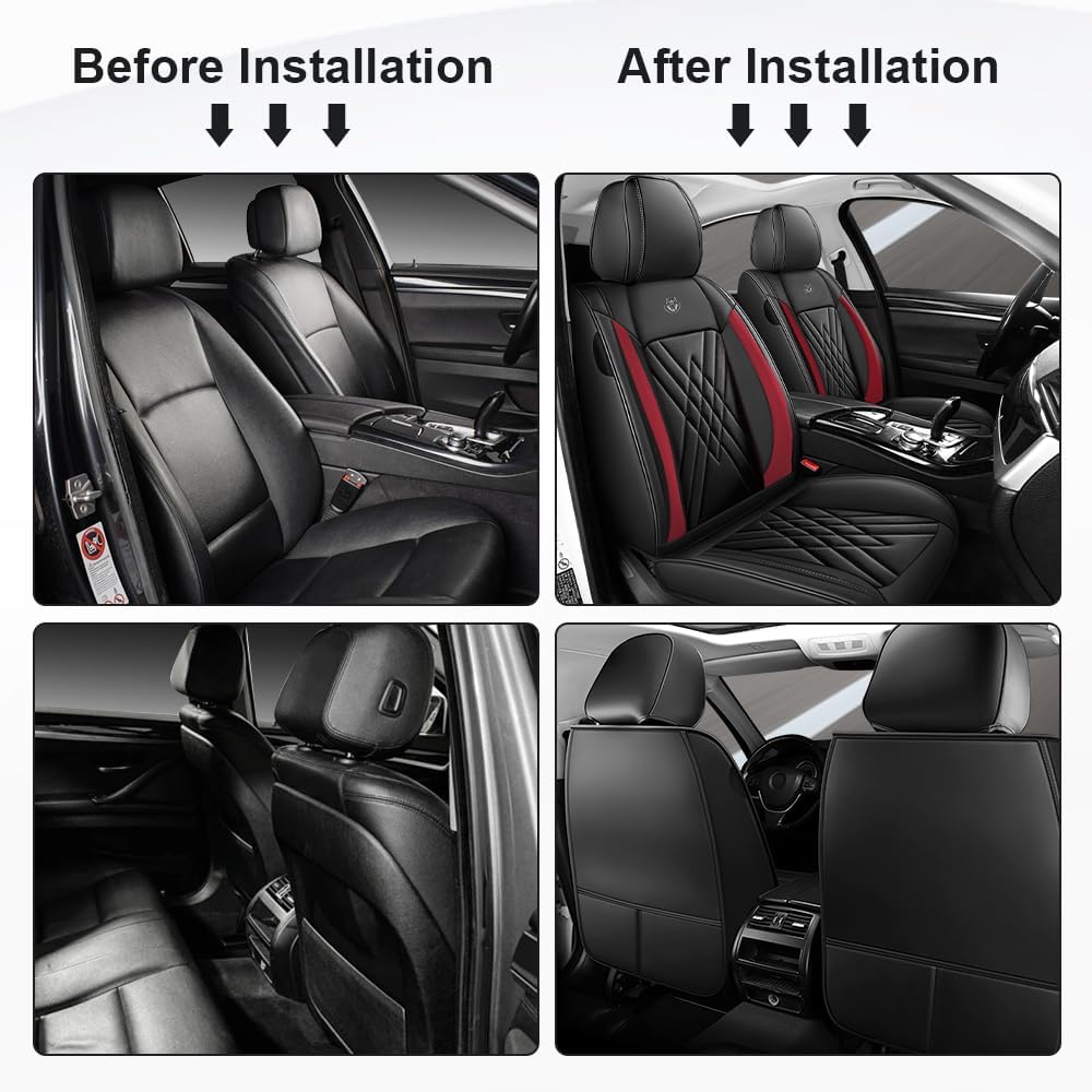 Car Seat Covers Fit for Subaru Legacy 1999-2025 Flanks All Wrapped and Side Airbag Compatibility of Premium Nappa Leather(Front Set,Black Red)