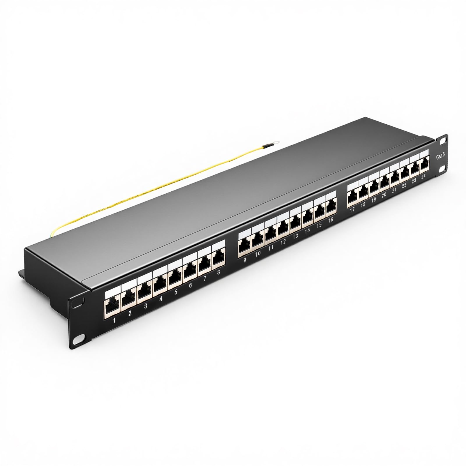 Panneau de distribution CAT 6 24 ports - Panneau de raccordement réseau LAN blindé RJ45 avec barre LSA, panneau de brassage 10 Gbit/s 19" pour câble de pose Cat7/6A/6