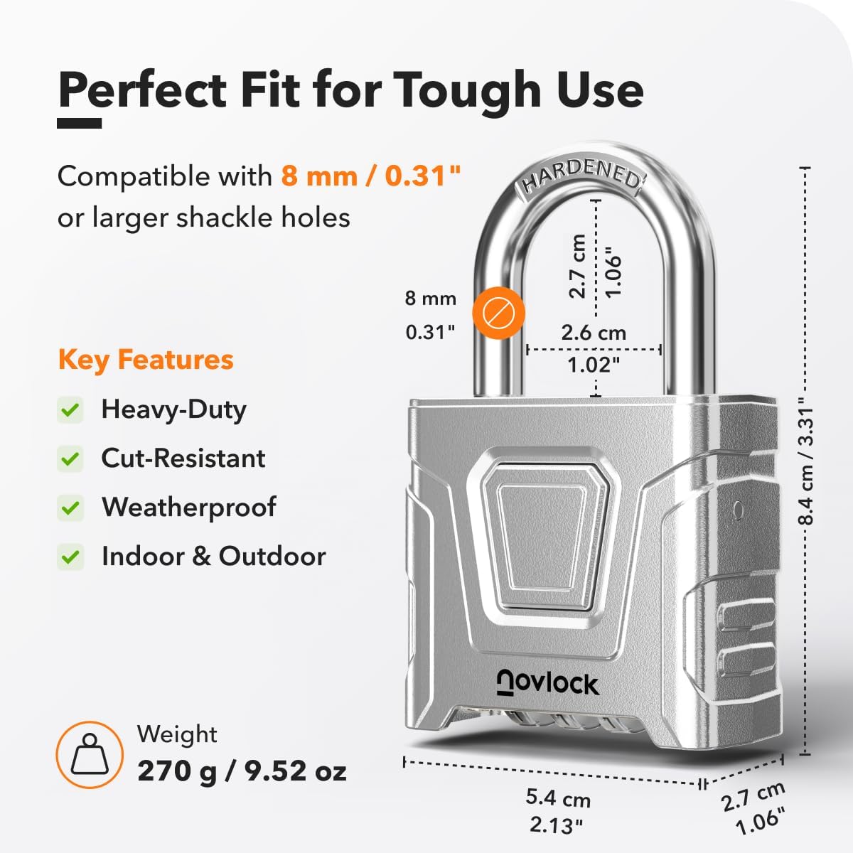 Outdoor Combination Lock – Heavy Duty, Large, Weatherproof Padlock with Code – for Gates, Fences, Sheds, Lockers, Cabinets, Storage Units – 1-Pack, Silver