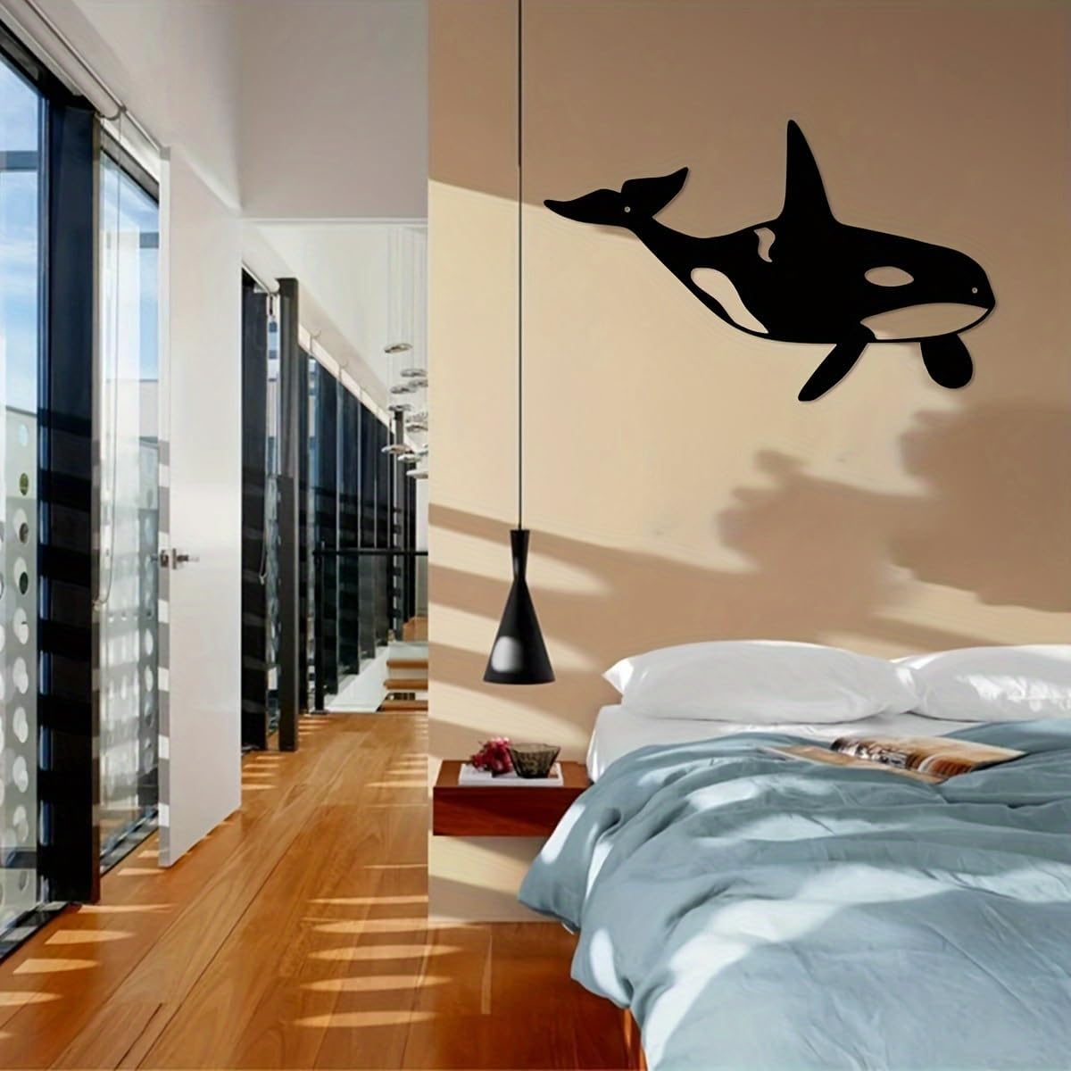 WPCJREU Orca Whale Metal Wall Art,Outdoor Garden Patio Decor, Living Room Balcony Wall Decor, Artistic Home Decoration, Black Metal Wall Decor, Outside Wall Decor, 11.81 * 7.37in