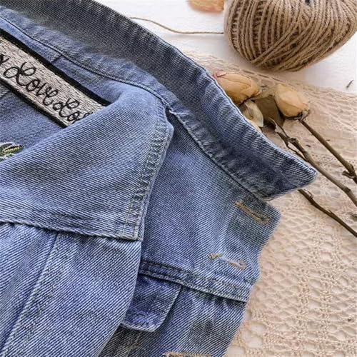 Kids Girls Floral Denim Jackets Long Sleeve Button Down Bowknit Lapel Cardigan Fashion Fall Cool Comfy Y2k Streetwear2