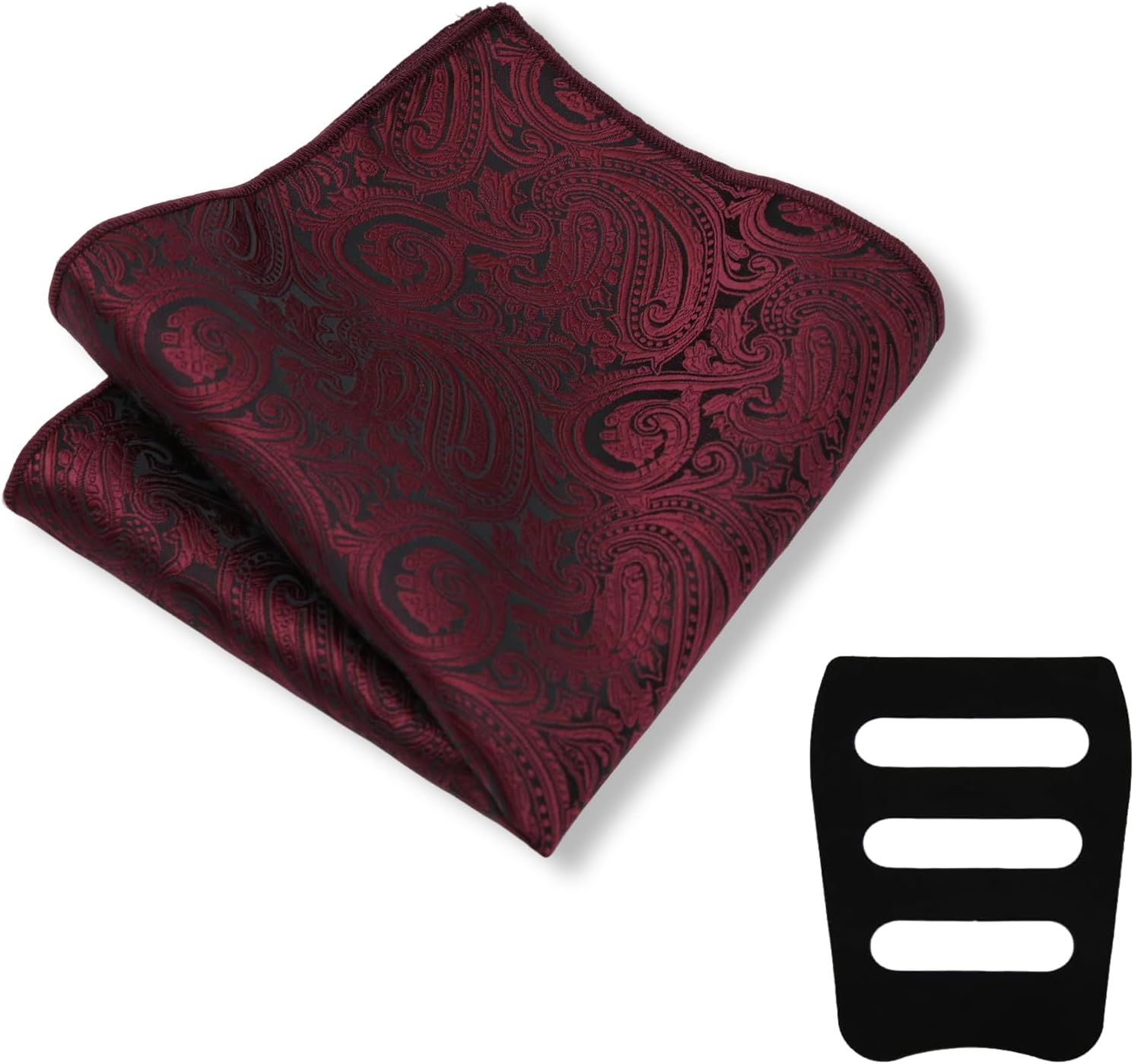 Suit Pocket Squares for Men Paisley Hankies with Holder for Banquet | Handkerchief Holder, Elegant Style, Smooth Fabric, 9.4'' × 9.4'', Multiple Folding Methods, Business, Wedding, Daily, Tuxedo