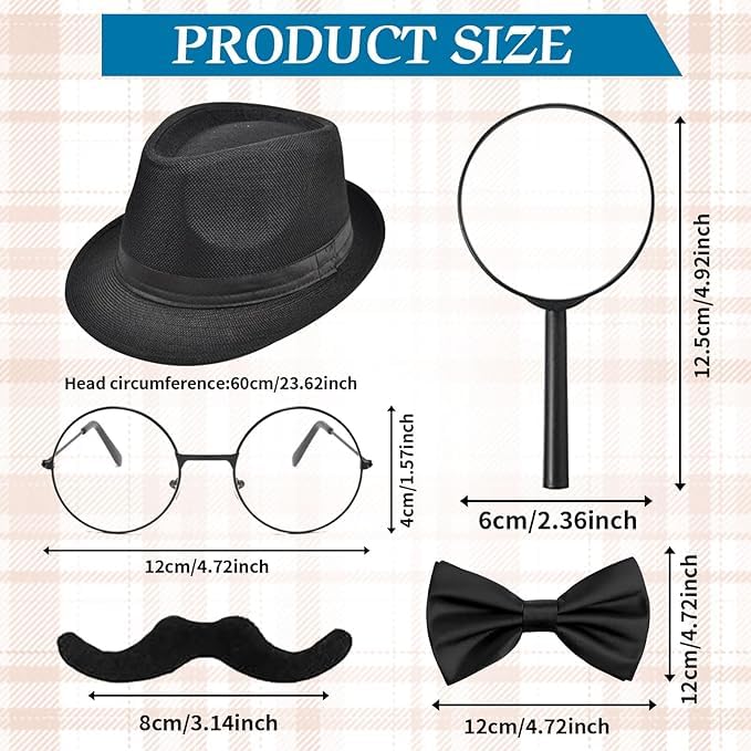 Dazzroi 5 Pcs Black Detective Costume Accessories Set - Image 2