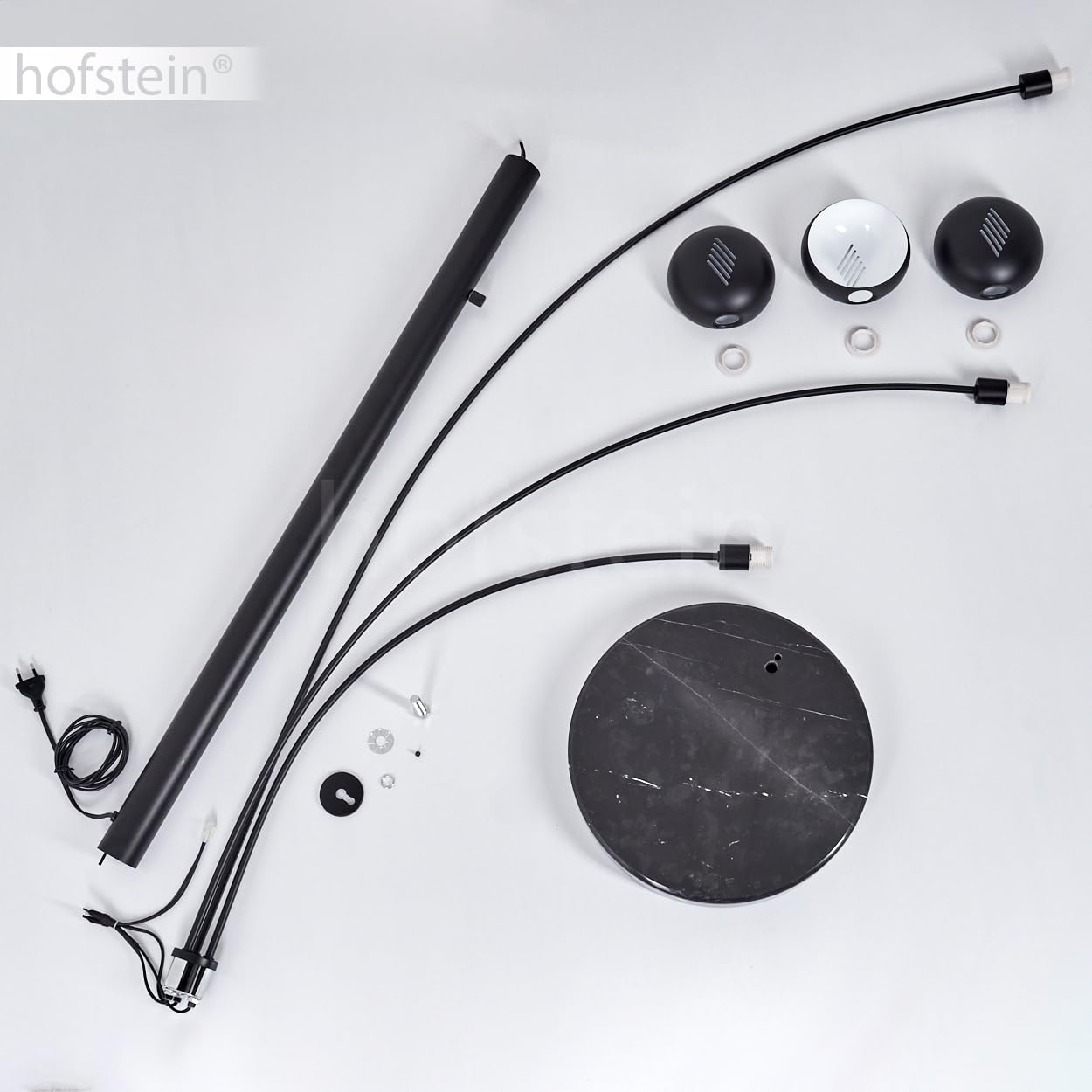 Stehleuchte Nikkala, Stehlampe aus Metall/Glas in Schwarz/Weiß, Leuchte im modernen Design, verstellbare Schirme, An-/Ausschalter am Gehäuse, Höhe 240 cm, 3 x E14, ohne Leuchtmitte